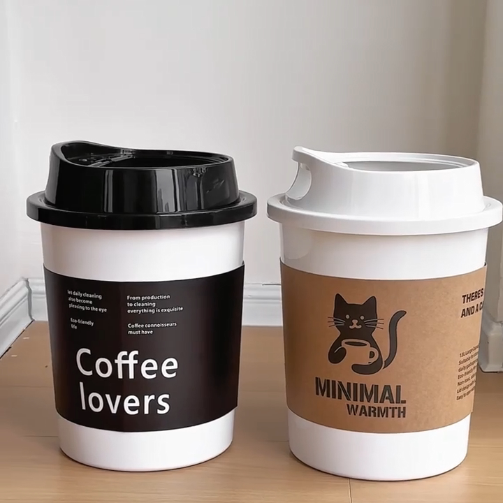MOMO HOME咖啡杯垃圾桶家用可爱猫咪大号大容量客厅高颜值垃圾筒