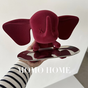 MOMO HOME轻奢植绒小飞象托盘摆件入户玄关钥匙收纳盘卡通酒XFX