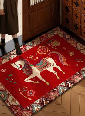 MOMO2026新款马年入户门地垫进门口红色脚垫高级中古风防滑门垫可
