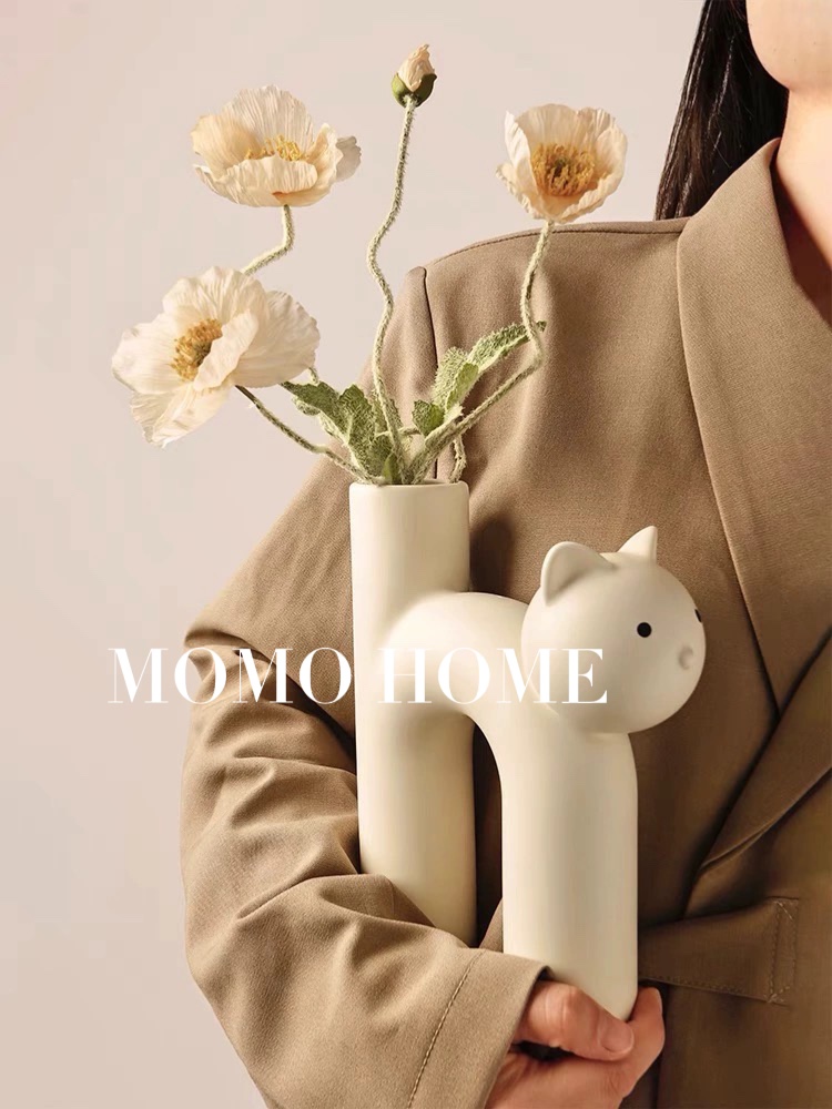 MOMO 创意韩国圣诞节可爱管状猫花瓶客厅家居桌面装饰品