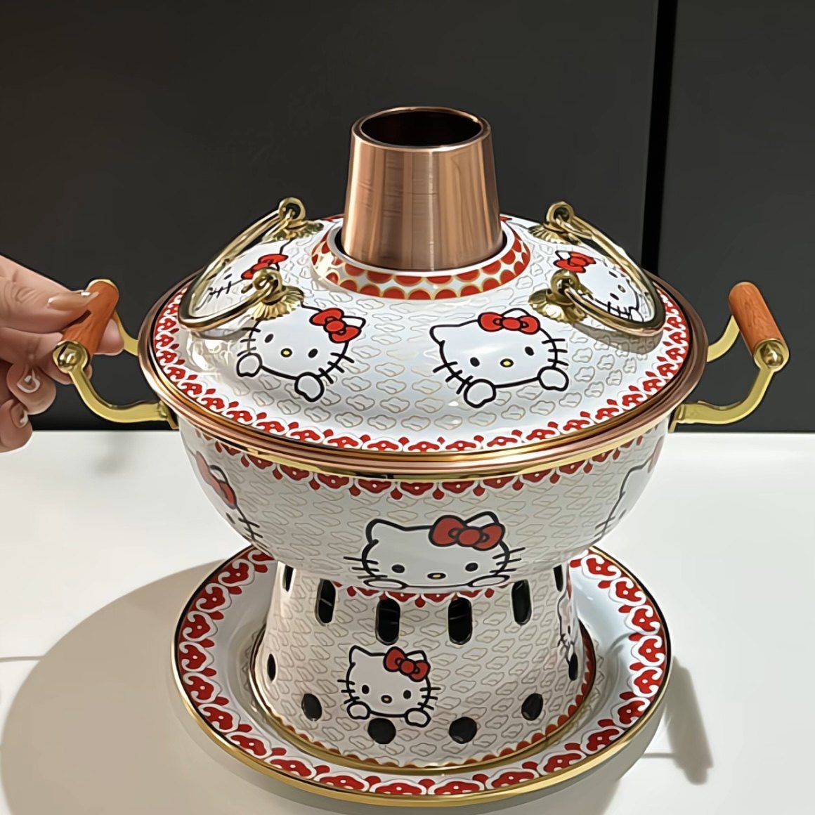 MOMO哈喽kitty老式铜火锅珐琅彩环保油家用一人食涮羊肉火锅XX