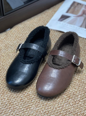 ININS买手店-百搭加绒圆头扣带低平跟单鞋(配盒子随机)39-79205DP