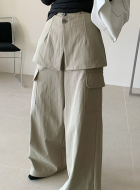 BLESSED MOMENT上新高级韩系阔腿两穿高腰工装裤配屁帘FK1183