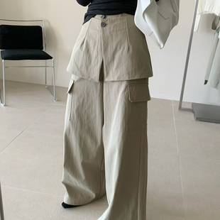BLESSED MOMENT上新高级韩系阔腿两穿高腰工装裤配屁帘FK1183