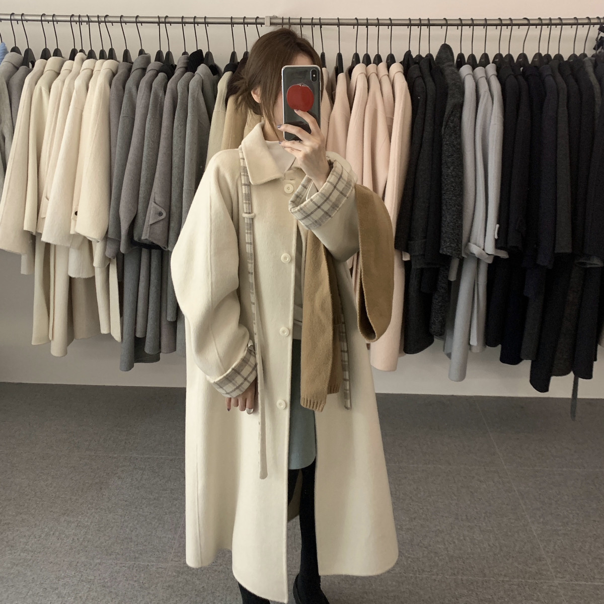 noodle面条家-拼接学院风长款羊毛外套(配飘带)含70羊毛N81037