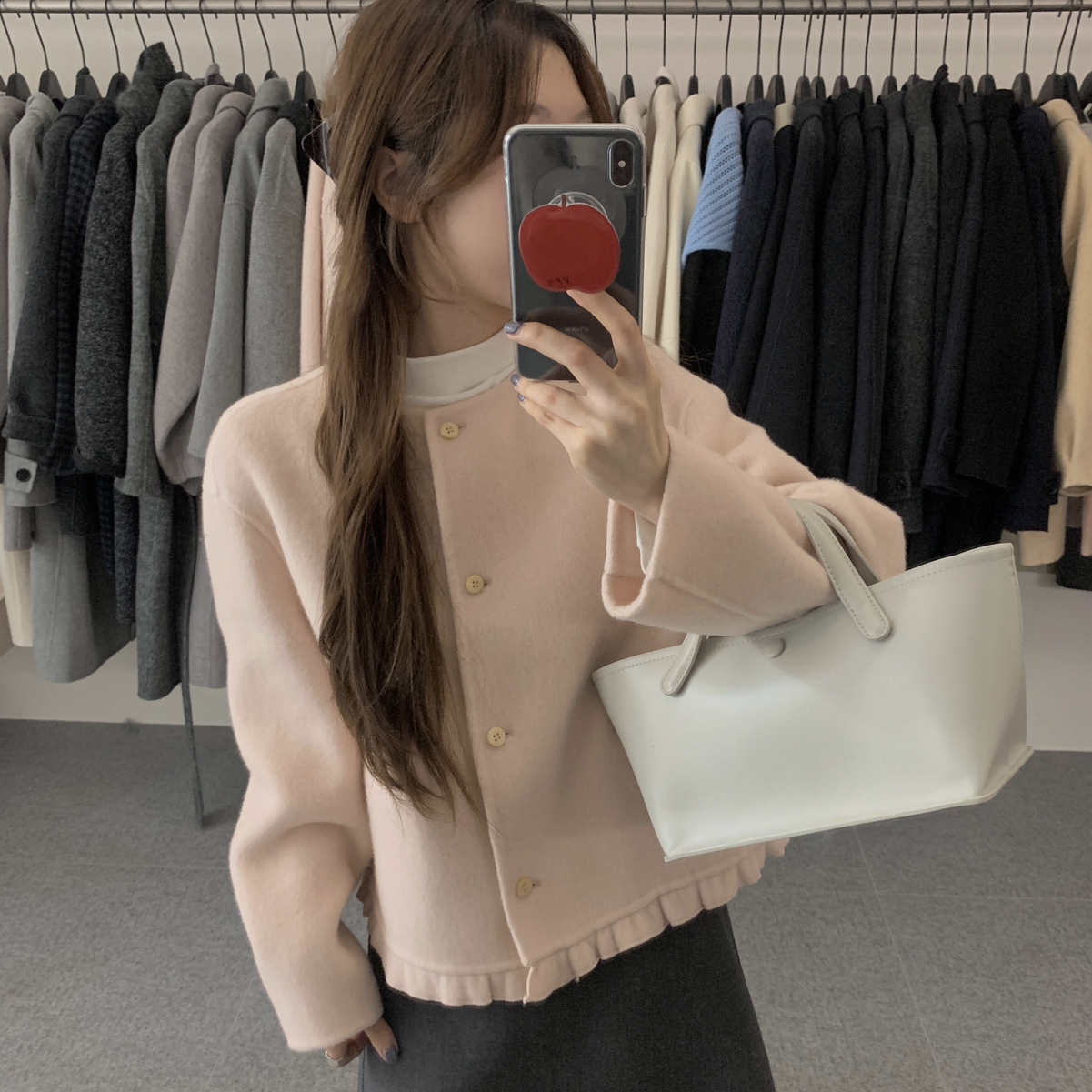 noodle面条家-韩系简约气质下摆花边羊毛外套（含100羊毛）N81021