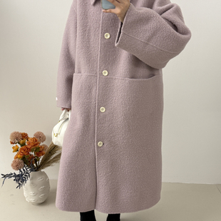 10177 含100羊毛 BEE 设计感宽松舒适单排扣休闲羊毛外套