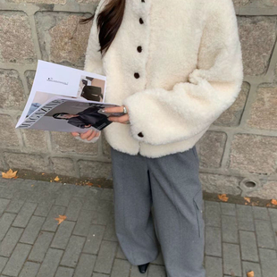 Hand made-冬上新韩系宽松百搭纯色羊毛外套（含100羊毛）6869