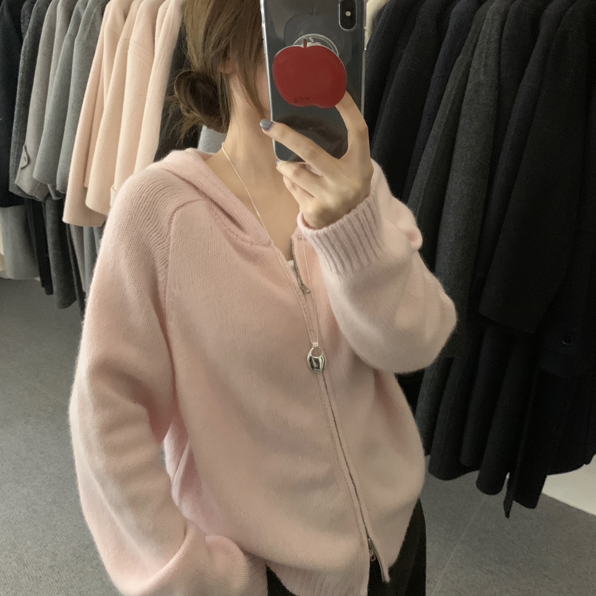 noodle面条家-温柔的颜色韩系简约气质百搭款拉链连帽毛衣N10213