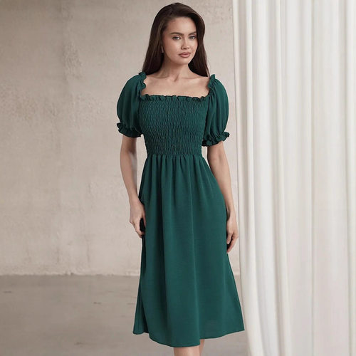 一字领女士泡泡袖连衣裙One neck women's bubble sleeve dress