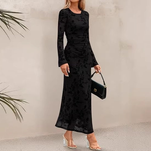 圆领女士长袖连衣裙  Round neck women's long sleeved dress