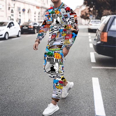 3D Print Long Sleeve Pantsuit Male      3D印花长袖长裤套装男