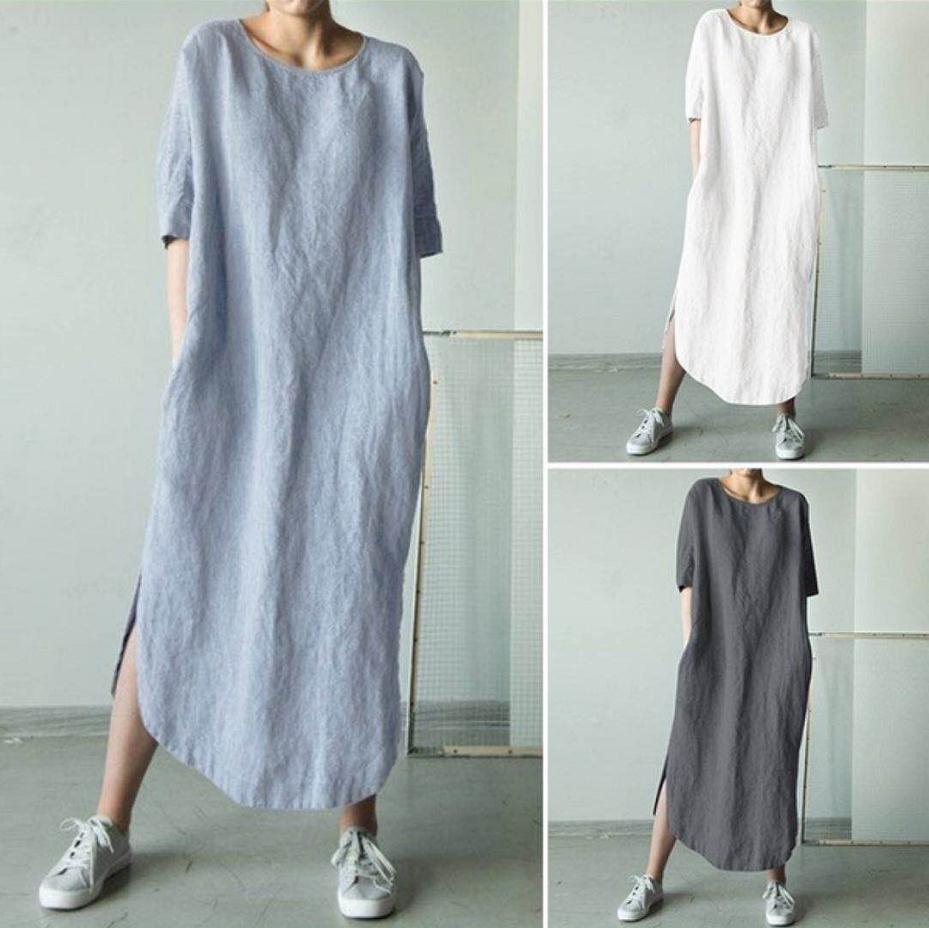 Round neck half sleeved side slit dress圆领半袖侧开叉连衣裙