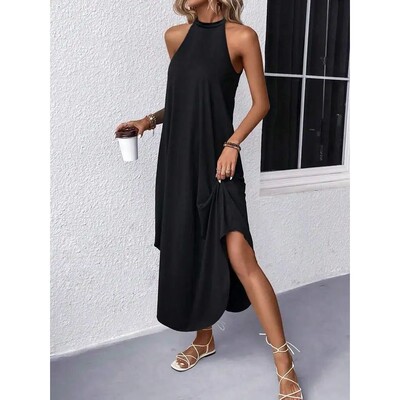 女士纯色宽松吊带长裙 Solid color loose suspender long skirt