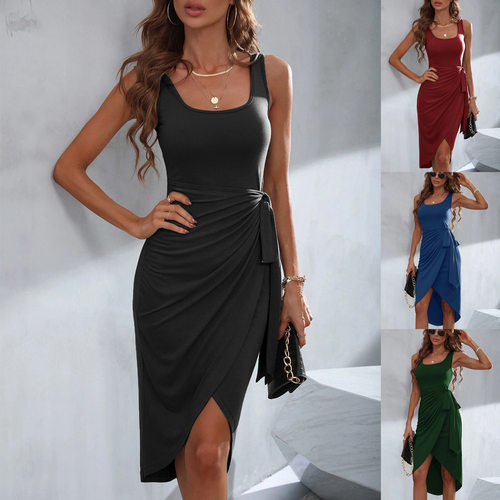 方领不规则女士连衣裙  Square neck irregular women's dress