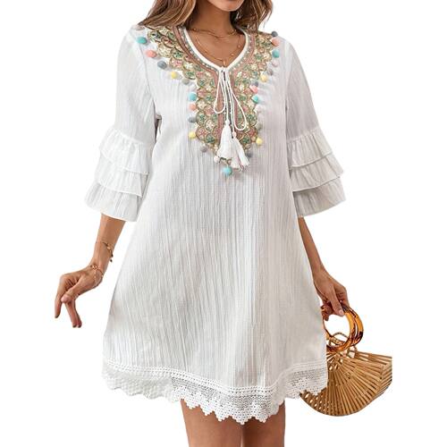 荷叶袖流苏休闲连衣裙Lotus leaf sleeve tassel casual dress