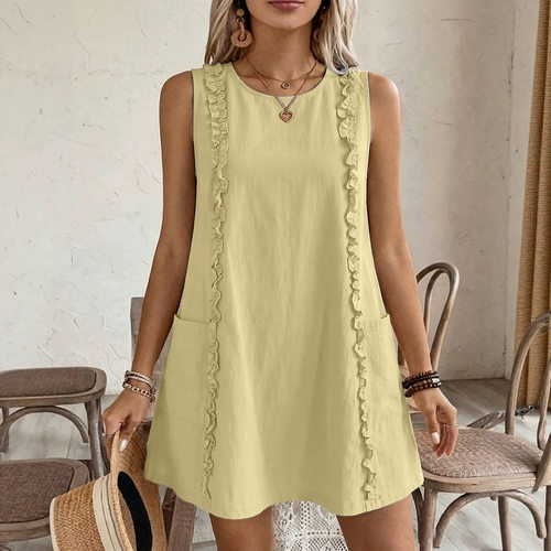 Black fungus edge sleeveless dress     木耳边无袖连衣裙女