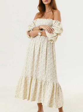 Off shoulder casual flared sleeve dress露肩休闲喇叭袖连衣裙