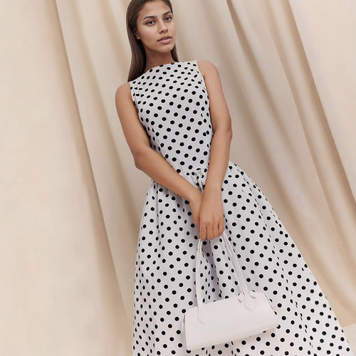 Round neck sleeveless polka dot dress  圆领无袖波点连衣裙