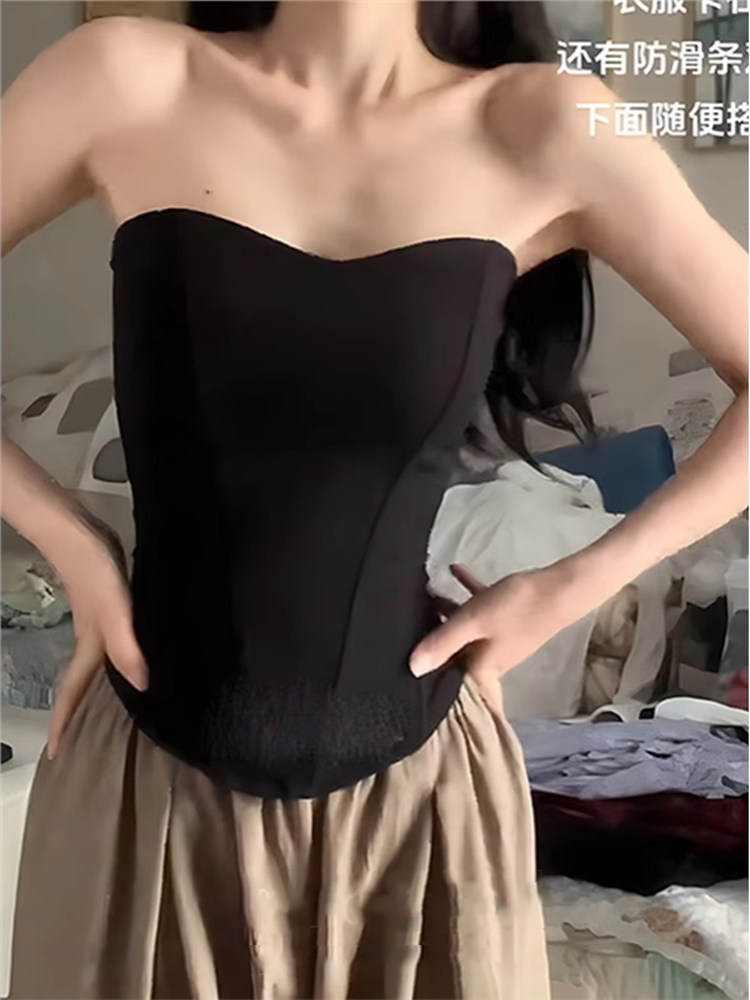 性感黑色鱼骨抹胸上衣女装夏季新款外穿内搭修身打底辣妹裹胸背心