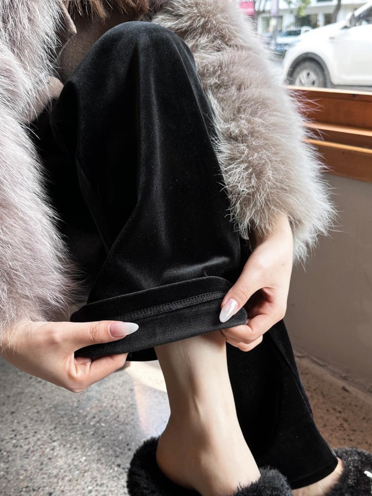 金丝绒窄版阔腿春秋冬女梨形微胖妹妹加绒高腰宽松显瘦遮肉拖地裤,女装/女士精品,大码裤装,淘宝优惠券,粉丝福利购,淘宝优惠卷