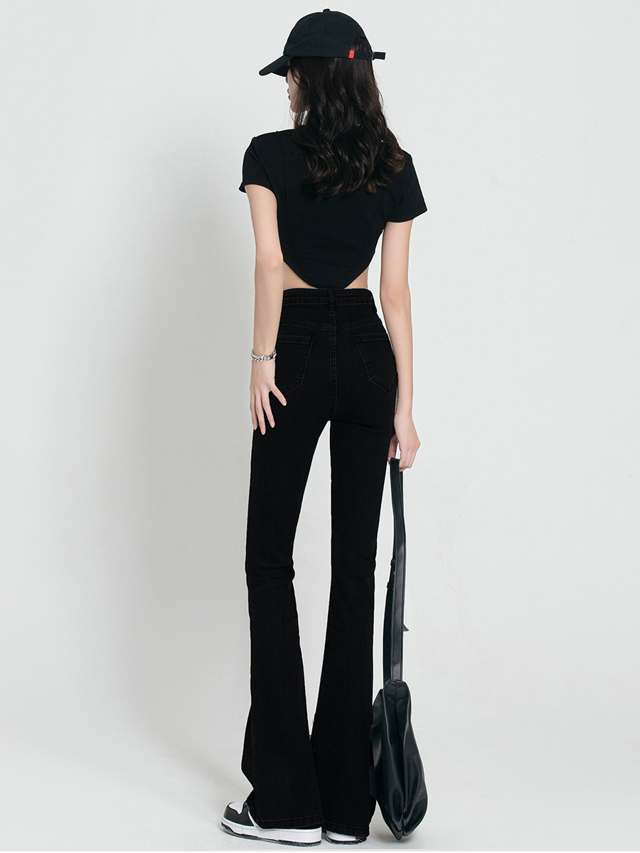 黑色微喇叭牛仔裤女高腰2025秋冬新款显瘦弹力修身马蹄裤加绒裤子