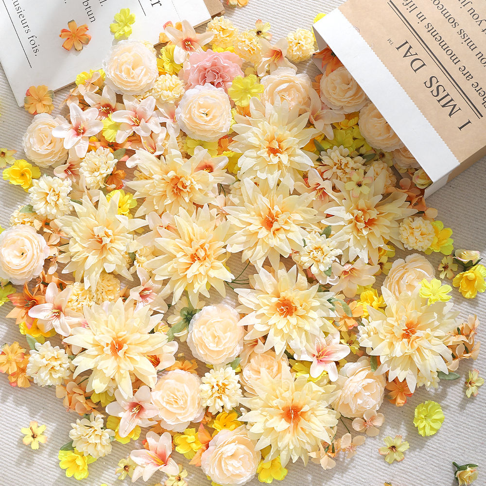 黄色系仿真花混搭花朵diy材料包