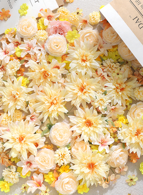 黄色系仿真花混搭花朵材料包绢花假花diy手工团扇痛包谷美材料包