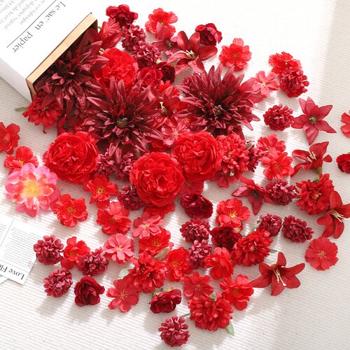 红色系仿真花混搭花朵diy材料包