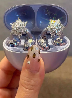爆闪韩系雪花耳机夹轻奢大气高颜值小众独特个性甜美耳机装饰耳饰