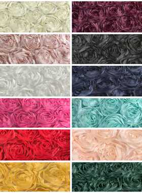 3D立体浮雕盘花朵衣服饰面料 背景橱窗帘刺绣透气装饰设计师布料