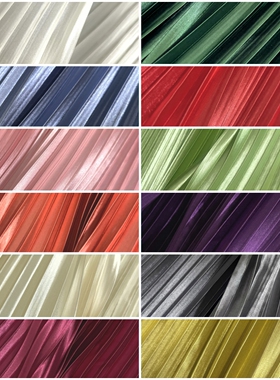 风琴褶肌理柔软不透服装面料 色丁纯色舞台百褶压皱褶缎光感布料