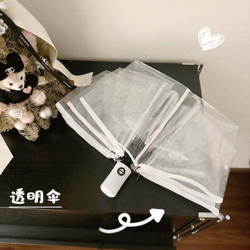 透明雨伞可折叠白色日系三折伞男女生高颜值网红拍照伞大号自动伞