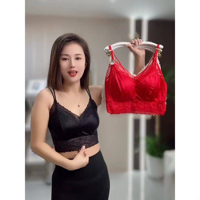 美背法式纯欲文胸蕾丝性感美背抹胸内搭短款固定杯防走光吊带内衣