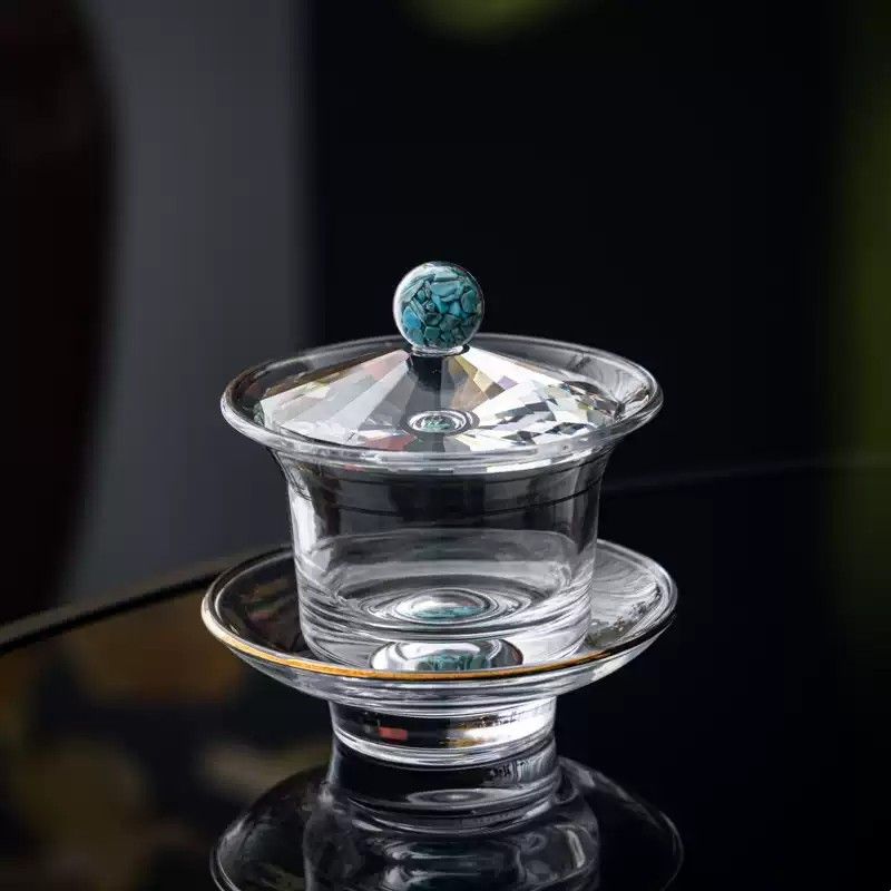 水晶绿松石盖碗功夫茶具茶碗大容量办公室泡茶碗2025新款茶具