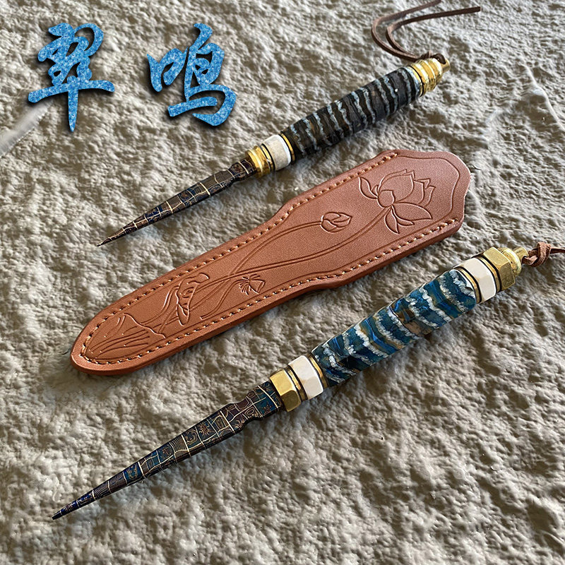 现货瑞粉大马士革烤蓝马赛克冰牙手柄茶刀茶针撬茶专用工具