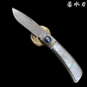 新款 手工锻打瑞粉粉末钢高硬度锋利折叠刀钛合金白贝壳手柄