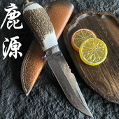 大马士革钢高硬度锋利小刀家用小刀直刀厨房用刀果蔬刀鹿角手柄