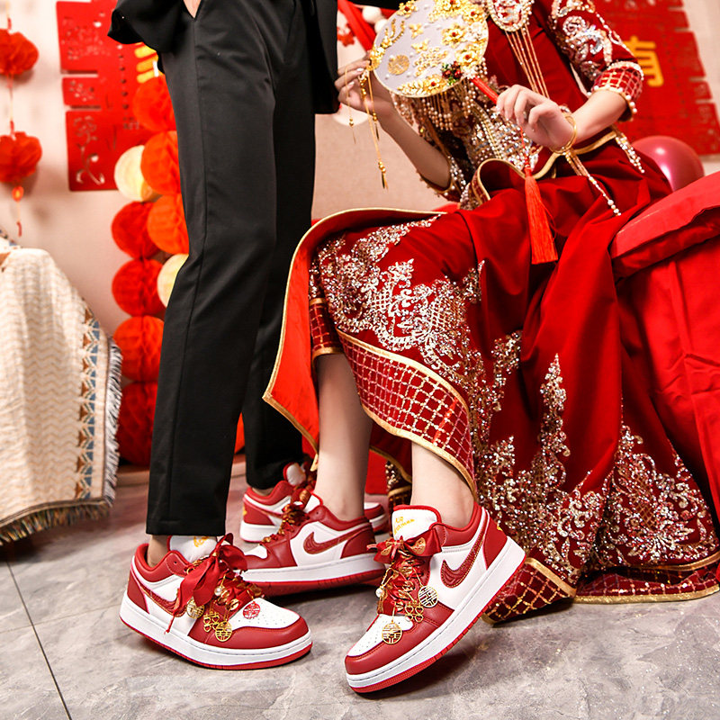 官网aj婚鞋正品旗舰店红色新娘鞋结婚订婚女鞋情侣款aj1低帮男鞋