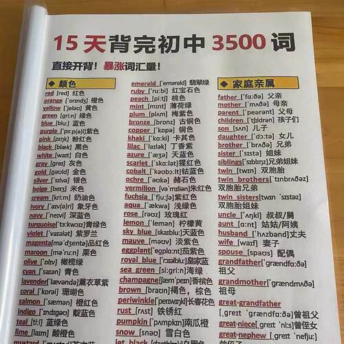 15天背完初中3500词纸质
