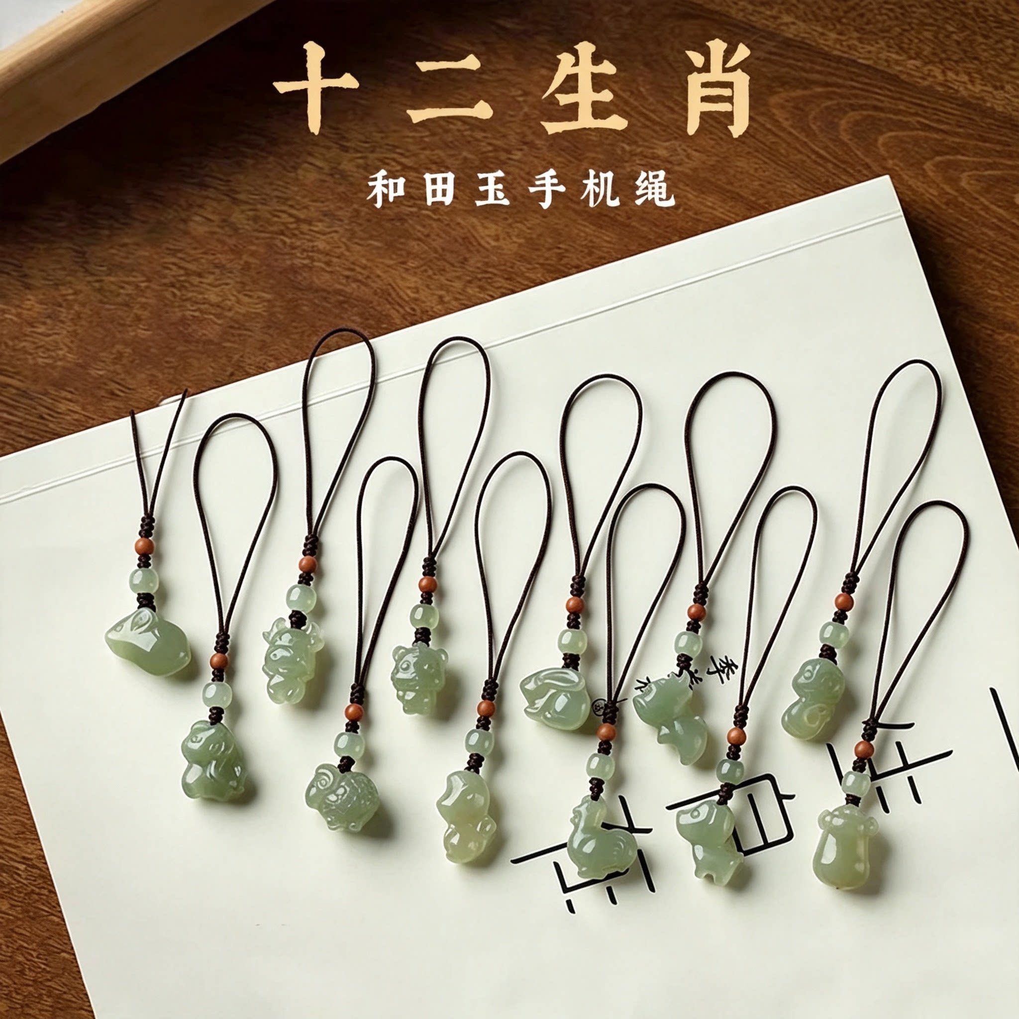 天然和田玉立体生肖手机挂绳