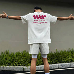 白色个性潮牌印花网眼T恤短袖男款夏季美式高街宽松圆领半袖上衣