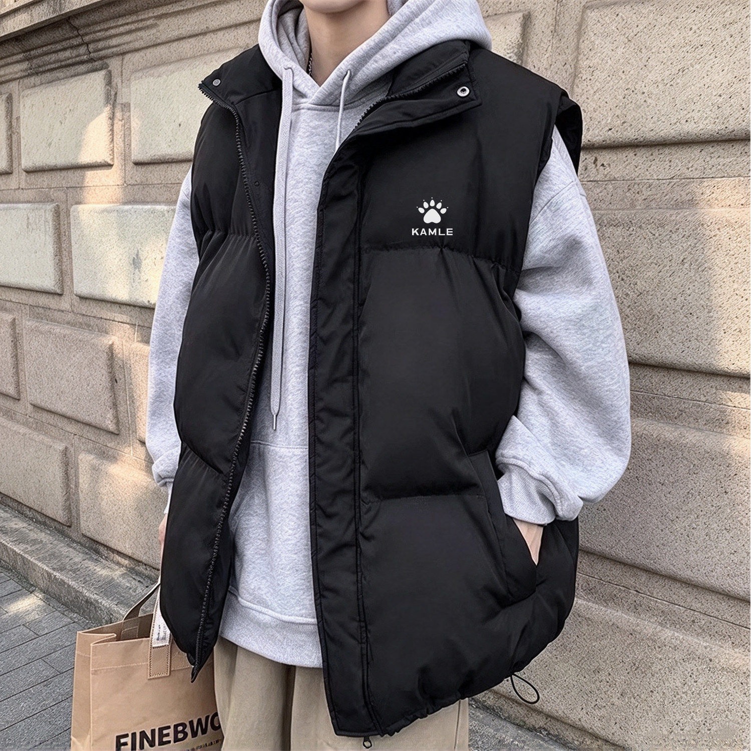 沃兰青少年潮流立领马甲男