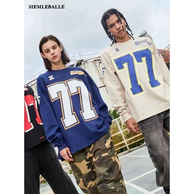 WILDX 脉冲系列 美式冰球服77号原创复古橄榄球情侣国潮长袖卫衣