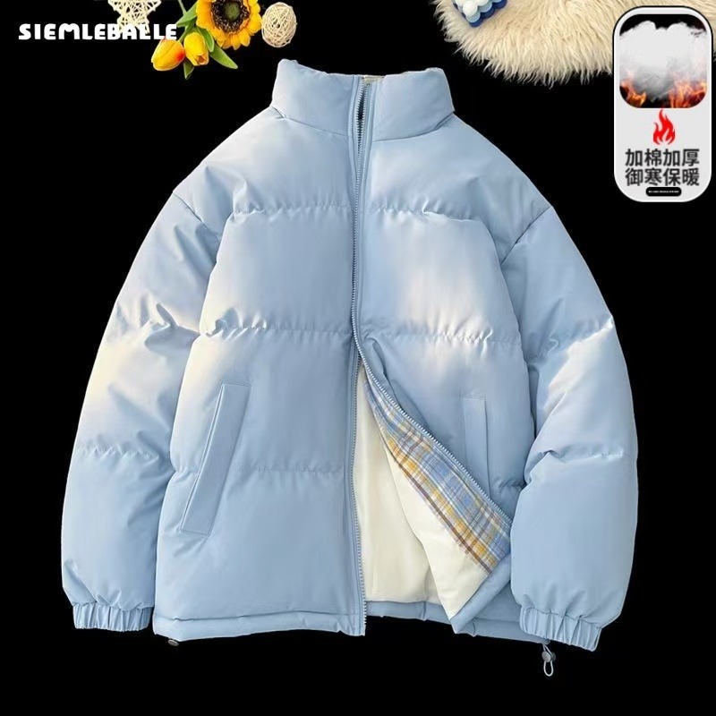 2025新款羽绒棉服外套冬季美式立领棉衣加厚条纹面包服情侣棉袄女