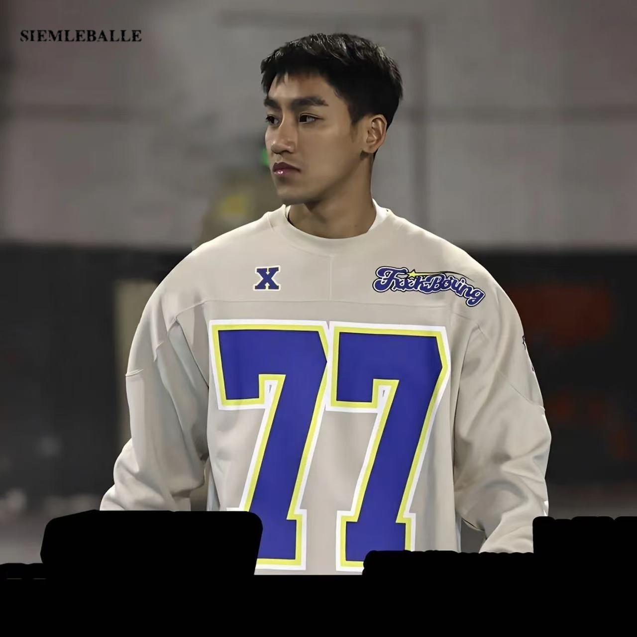 WILDX 脉冲系列 美式冰球服77号原创复古橄榄球情侣国潮长袖卫衣