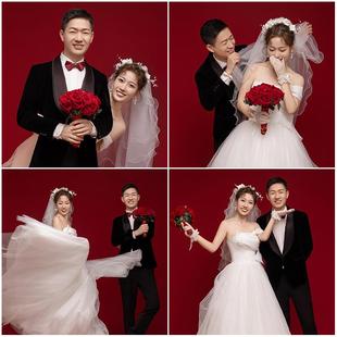 影楼摄影情侣婚纱照新样片 室内纯色白纱简约主题客片样照715