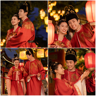 2025年影楼婚纱照新中式样片情侣唐装汉服旅拍夜景主题客样照602