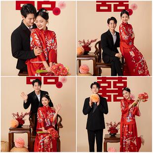 影楼摄影情侣婚纱照新样片中式室内明治秀禾主题客片样照723