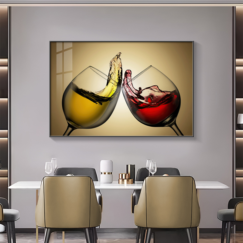 现代简约餐厅装饰画酒杯饭厅餐桌挂画轻奢晶瓷镶钻歺厅背景墙壁画图片